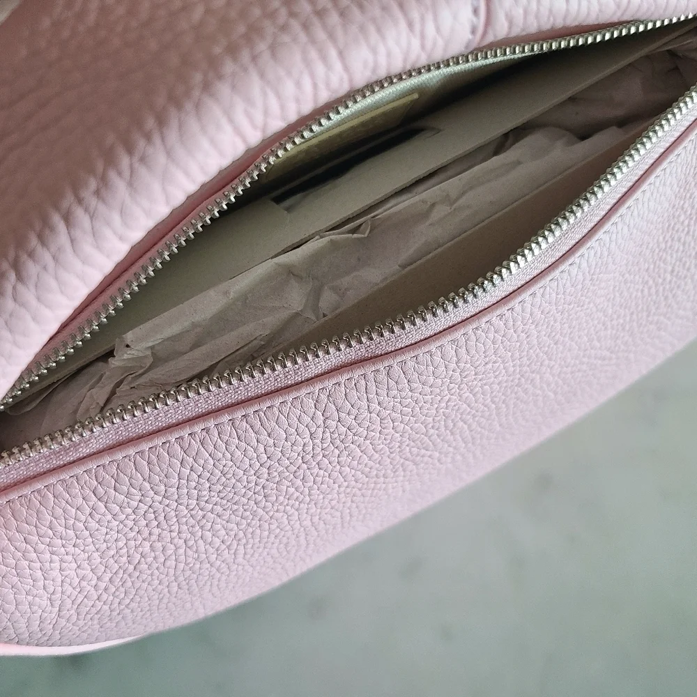 BY FAR Cush Flat Grain Leather Bag, Pink, NWT